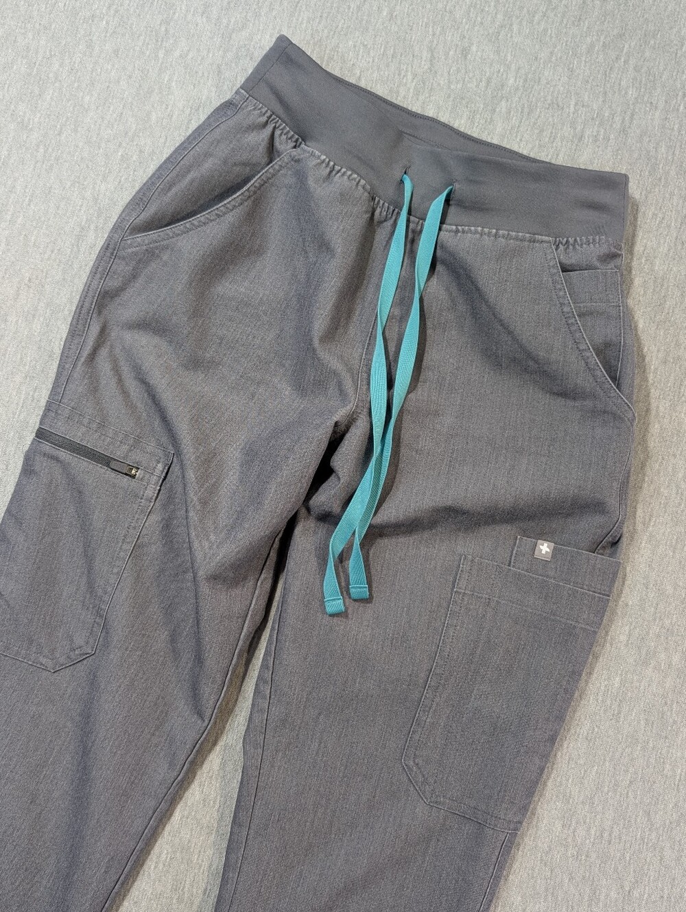 Figs Yola High Waist Scrub Pants Women's XS Grey Blue Multi-Pockets Skinny Leg